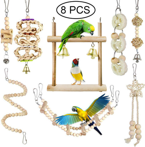 8-Piece Wooden Parrot Chew & Swing Set