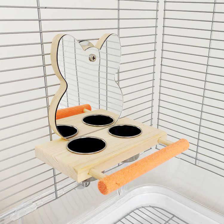 Bird Perch with Mirror & Stainless Steel Food Cup