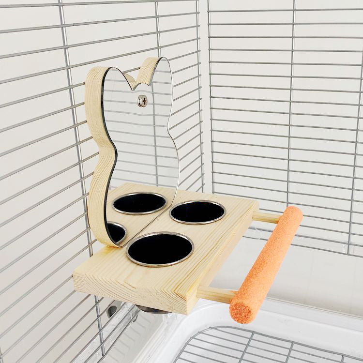 Bird Perch with Mirror & Stainless Steel Food Cup
