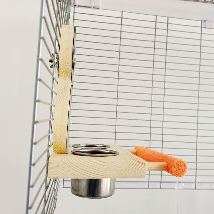 Bird Perch with Mirror & Stainless Steel Food Cup