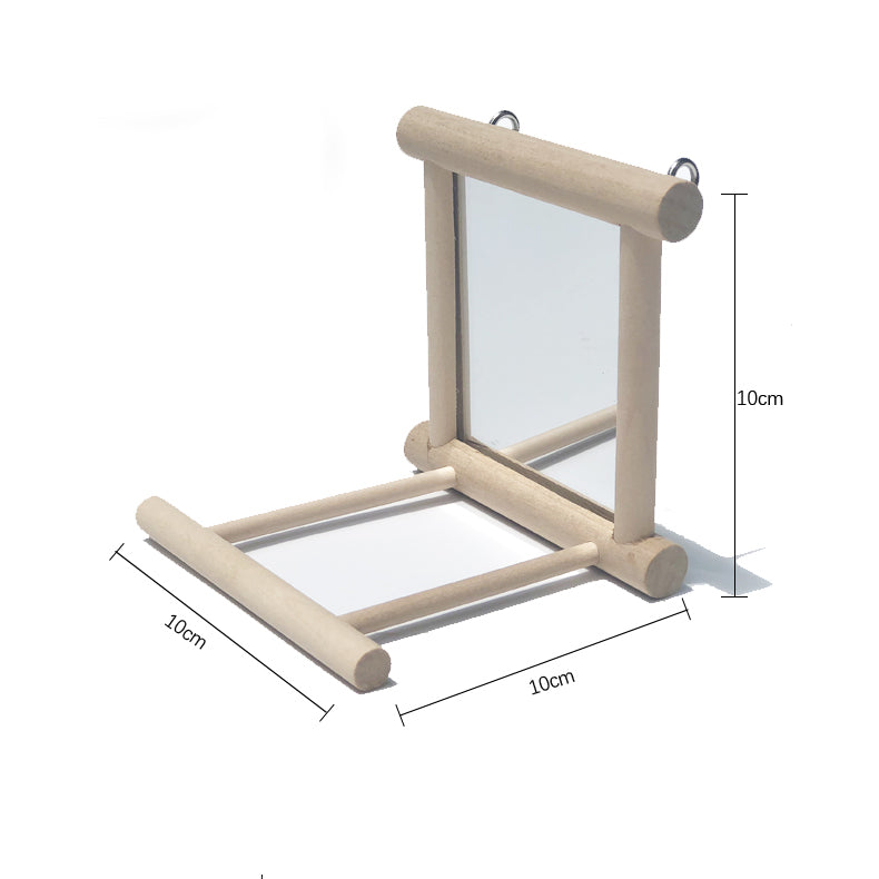 Wooden Bird Perch with Mirror