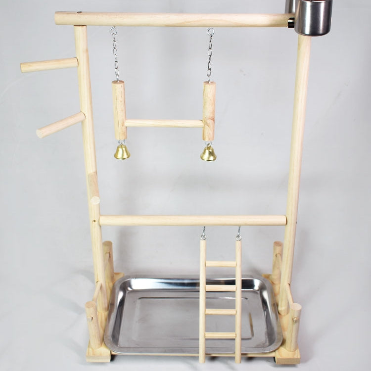 Wooden Bird Play Stand with Ladder & Feeding Bowls
