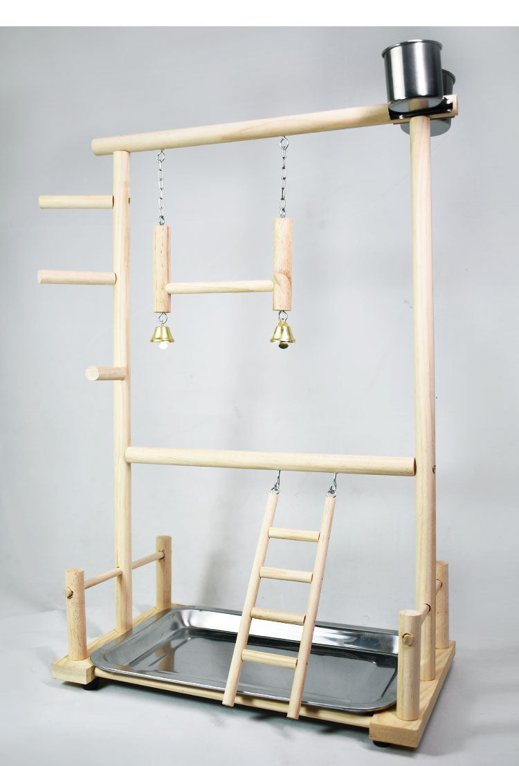 Wooden Bird Play Stand with Ladder & Feeding Bowls